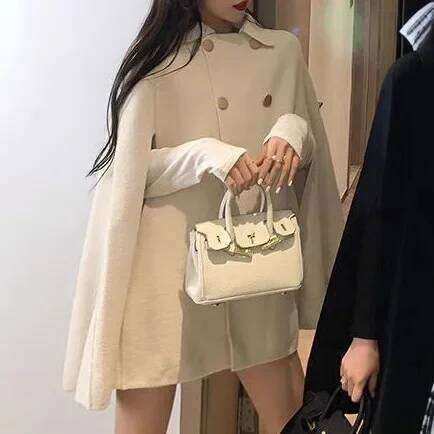 Women's Autumn Winter British Style Woolen Coat Cowl Neck Wrap Casual Loose Fit Versatile Shoulder Length Top Korean Version