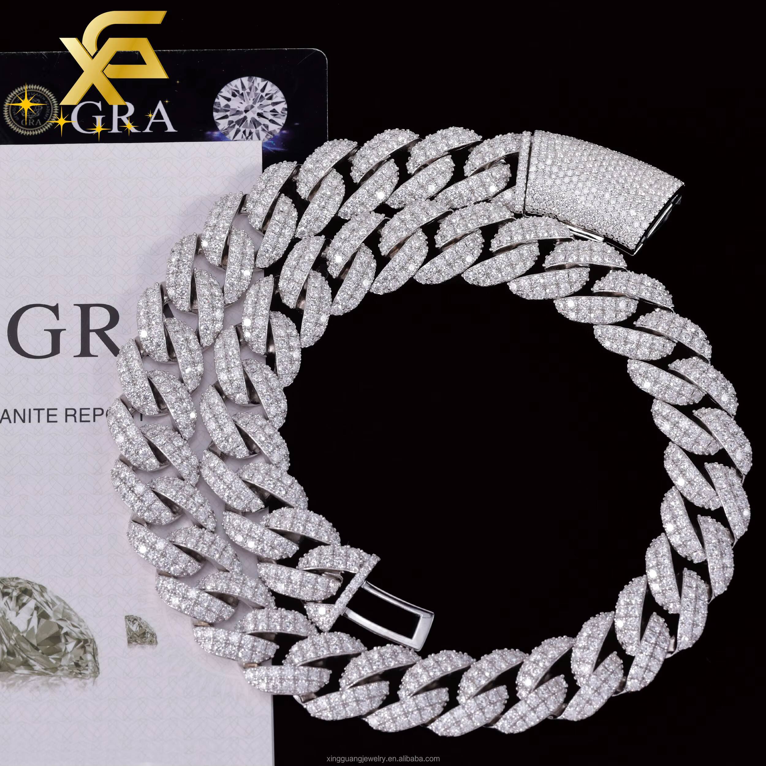 Fashion VVS Moissanite Cuban Chain 13mm 16mm 18mm 925 Silver VVS Moissanite Diamond Iced Out Cuban Lidynamic Chain Hip Hop Necklace