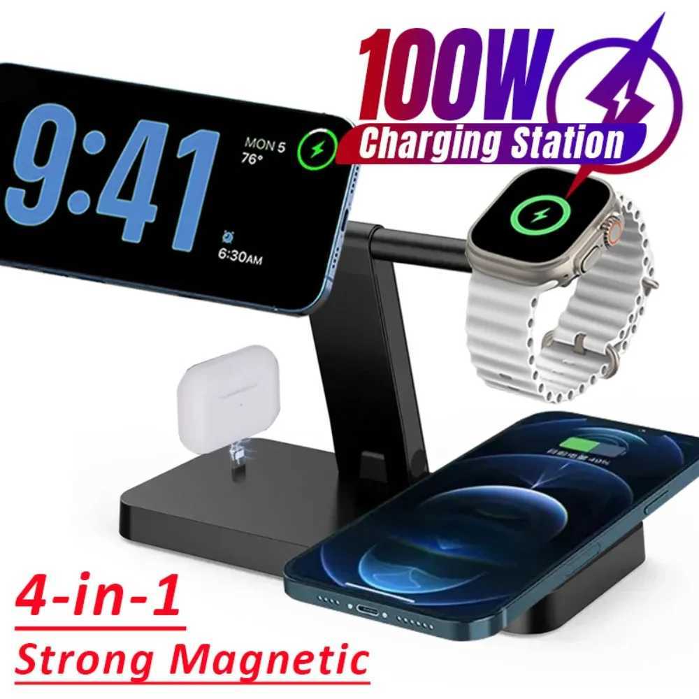 100W 4in1 Magnetic Wireless Charger Foldable Phone Holder Dock For iPhone 1612 Watch AirPods4 Pro Fast Charging J251114