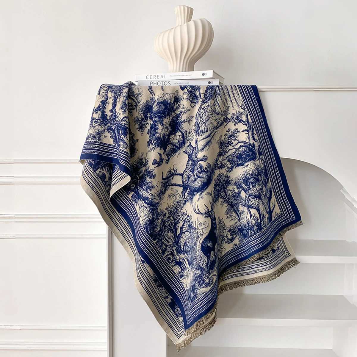 Elegant Animal Jacquard Shawl for Women Winter Thick Warm Scarves Double Sided Design Coldproof Windproof Blanket Scarf J251129