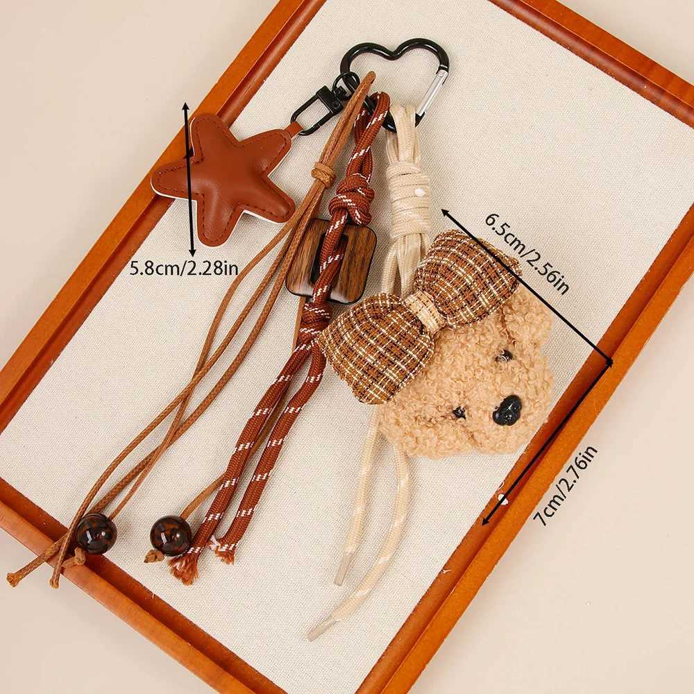Cute Bowknot Plush Little Dog Pendant Keychain Five Pointed Star Woven Rope Design Bag Hanging Piece INS Style Accessories A275 J251121