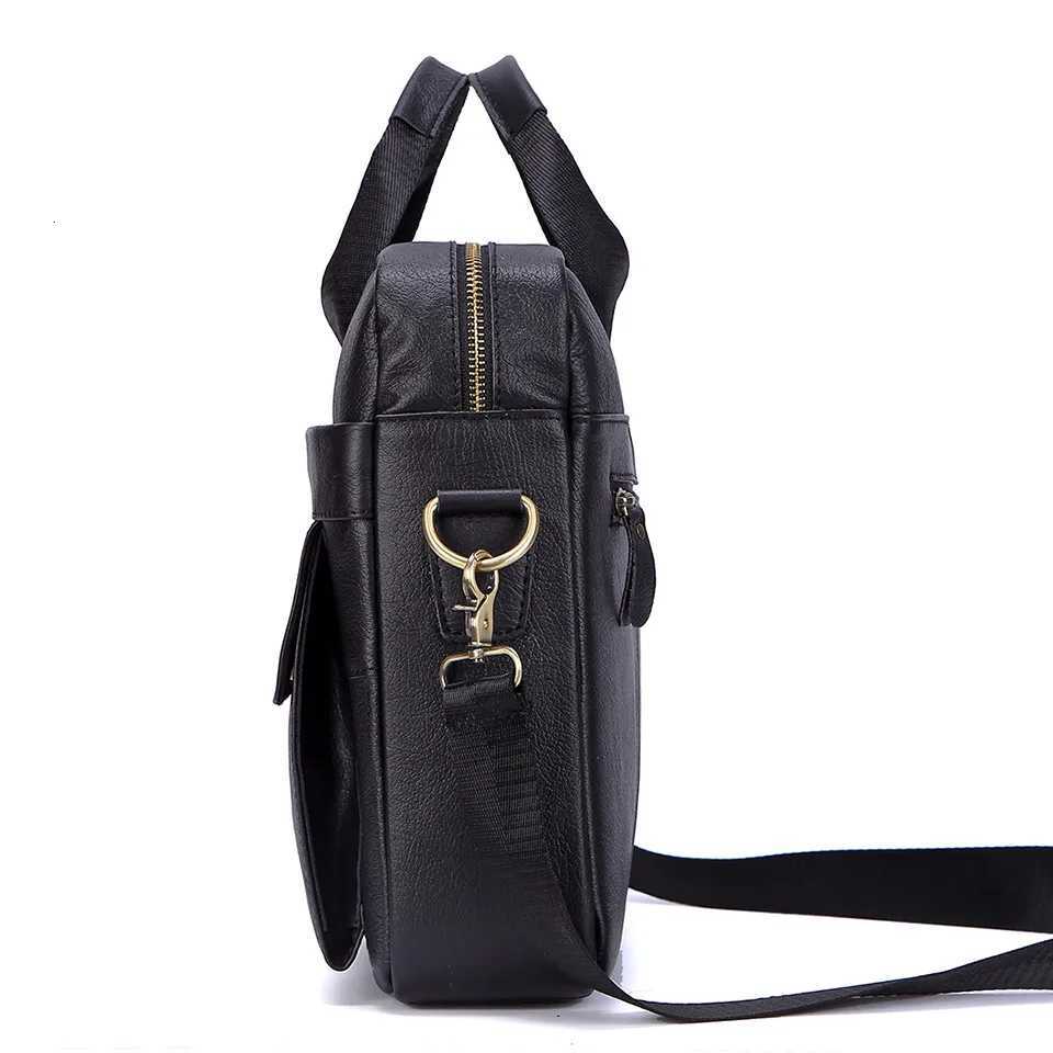 Mens Fashion Genuine Leather Briefcase Large A4 Document Shoulder Bag 14 Inch Laptop Messenger Tote Handbag Male W251022