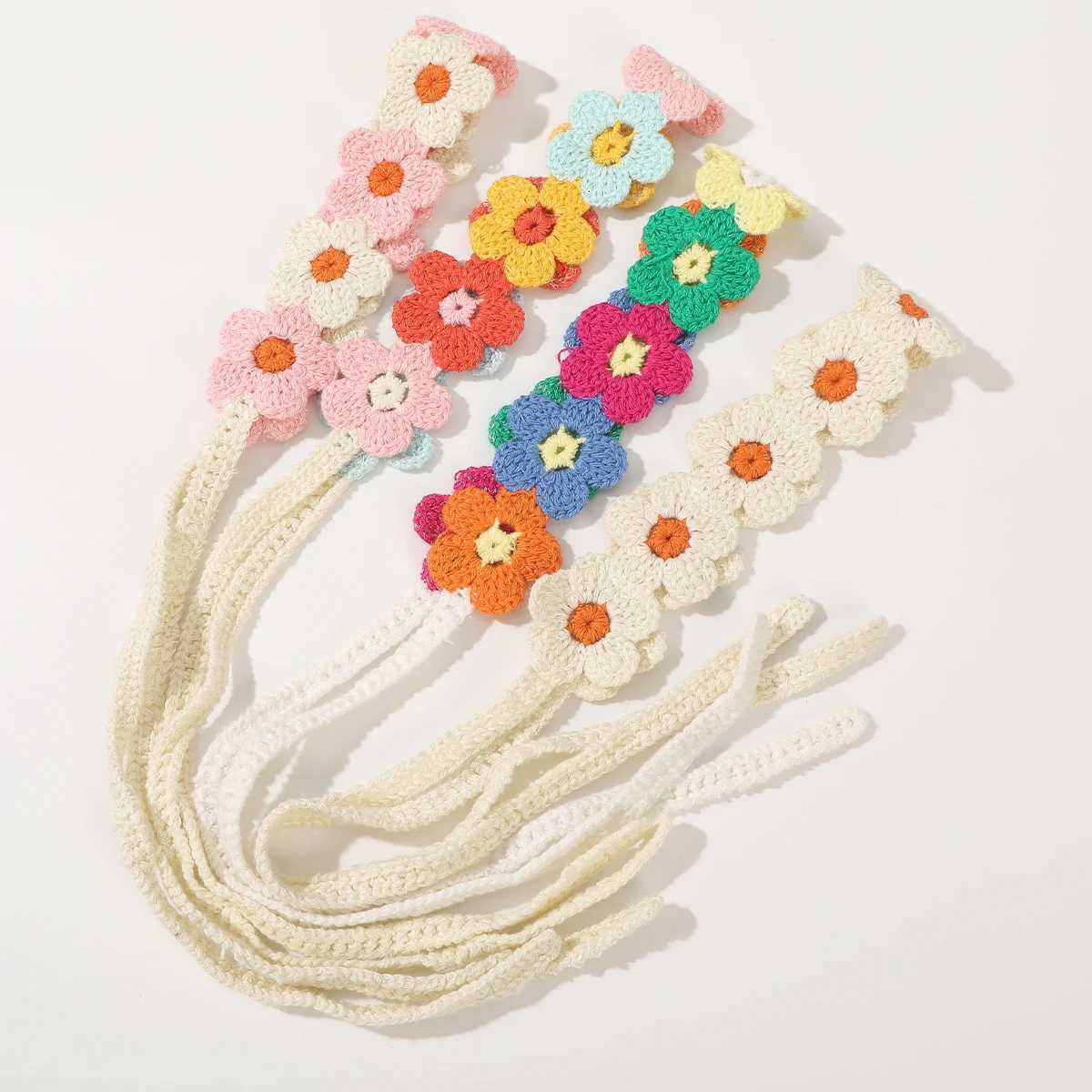 AWAYTR Colorful Flowers Turban Hairbands Knitted Flower Headband Bandage Beach Bandana Ladies Travel Hawaii Hair Accessories V251022