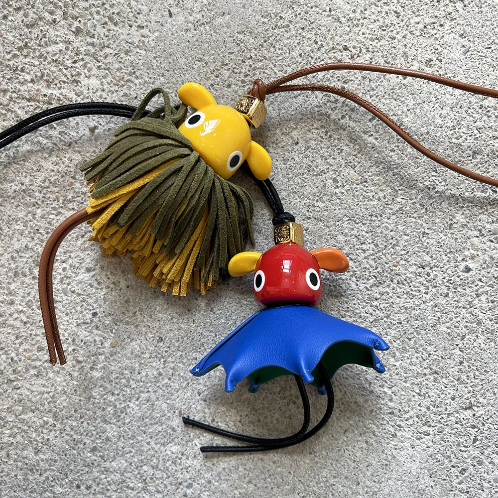 Genuine Leather Whimsical Creature Keychain Bag Charm for Luggage Purse Car Decor Cute Accessory 251020