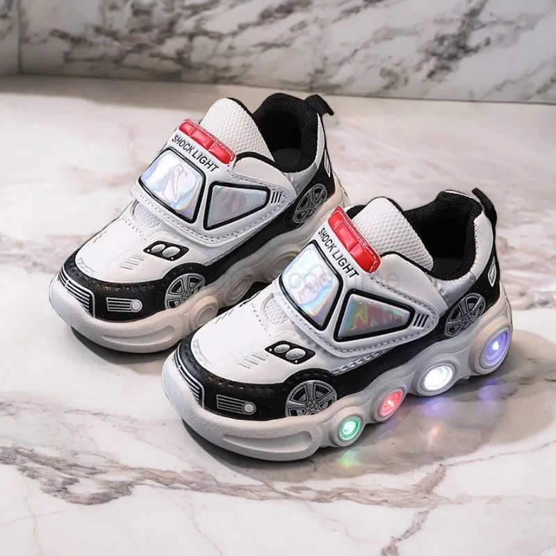 Disney Diseny KidsCasual Shoes Led Light Car Club Cartoon PU Leather Spring Shoes For Children Antislip Red Blue Shoes Size 2130 H251022