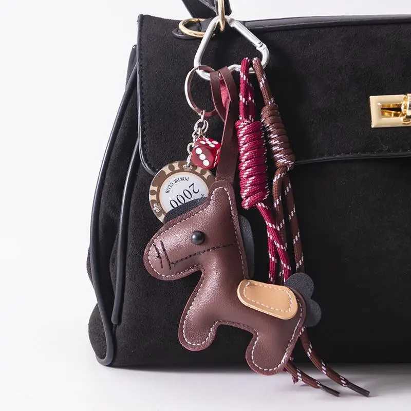 1 Piece Leather Pony Keychain Braided Rope Backpack Pendant For Phone Bag Hanging Accessories DIY Decoration 111