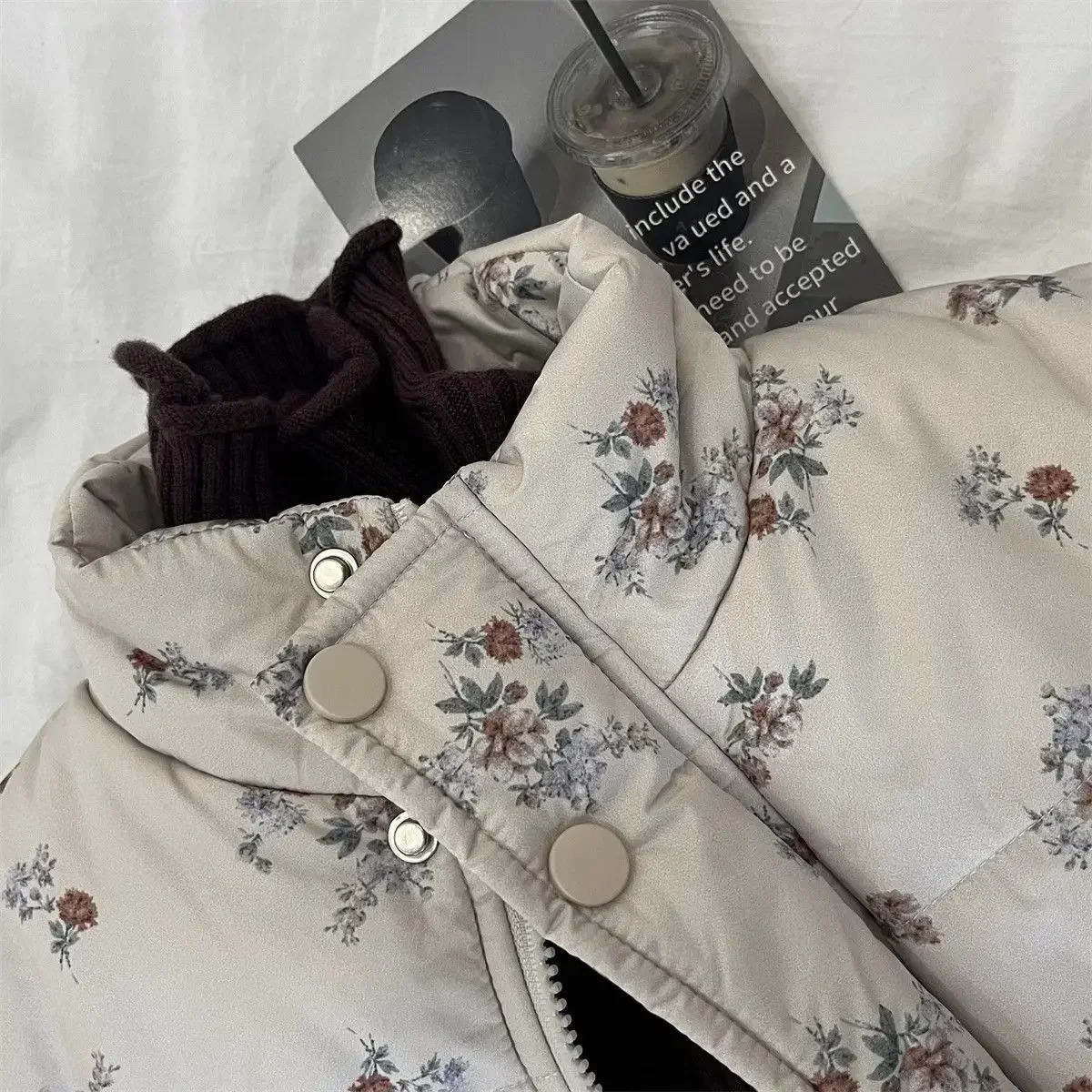 Winter Toddler Girl Parkas Cotton Padded Floral Print Long Sleeve Baby Girls Outerwear Coat Loose Thicken Warm Kid Girl Snowsuit 251021