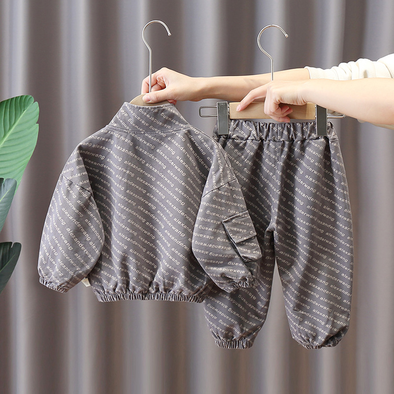 New Boys' Autumn Kids' Outfit All-Over Letter Print Casual Sports Set 2025 Fall Children's Clothing