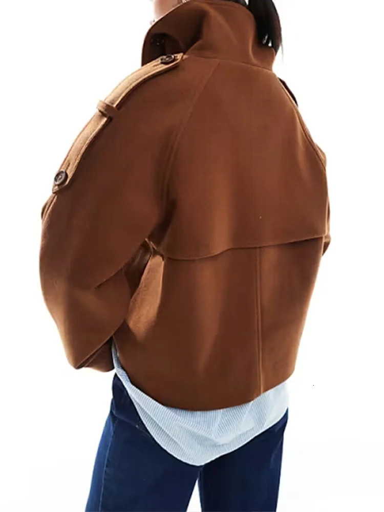 Warm Stand Neck Suede Loose Coats Women Fashion Solid Full Sleeve Double Breasted Jackets Lady Autumn Winter Chic Casual Outwear 251020