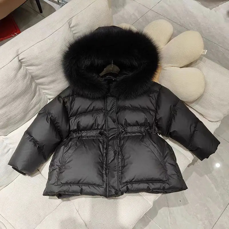 Children Medium To Long Cottonpadded Jacket 2025 Winter Teen Boys Girls Thick Warm Parka Coat Big Fur Collar Hooded Outerwear 251021