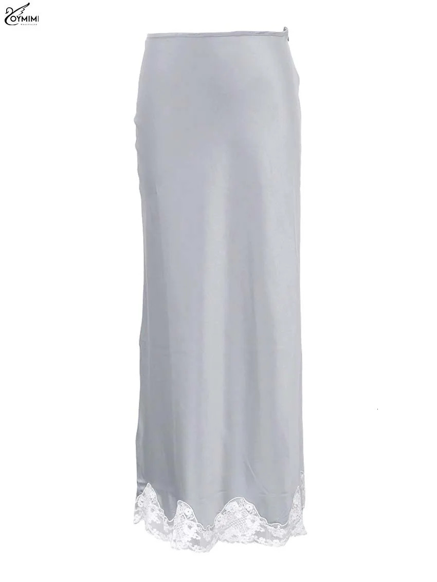 Oymimi Elegant Pink Lace Skirts For Women Casual Low Waisted Patchwork Skirts Streetwear Fashion Straight AnkleLength Skirt 251022