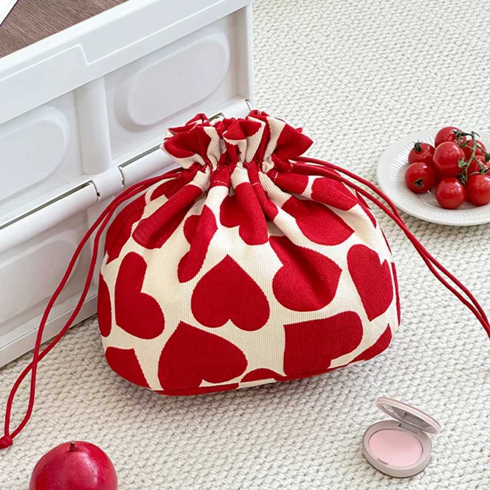 Women Large Heart Pattern Makeup Bag Clutch Drawstring Cosmetic Organizer Travel Wash Toiletries Storage Bag Makeup PouchW251021