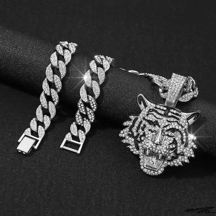 Men's Alloy Cuban Chain Necklace With 3D Tiger Pendant - Hip Hop Style Statement Jewelry Ddmyday