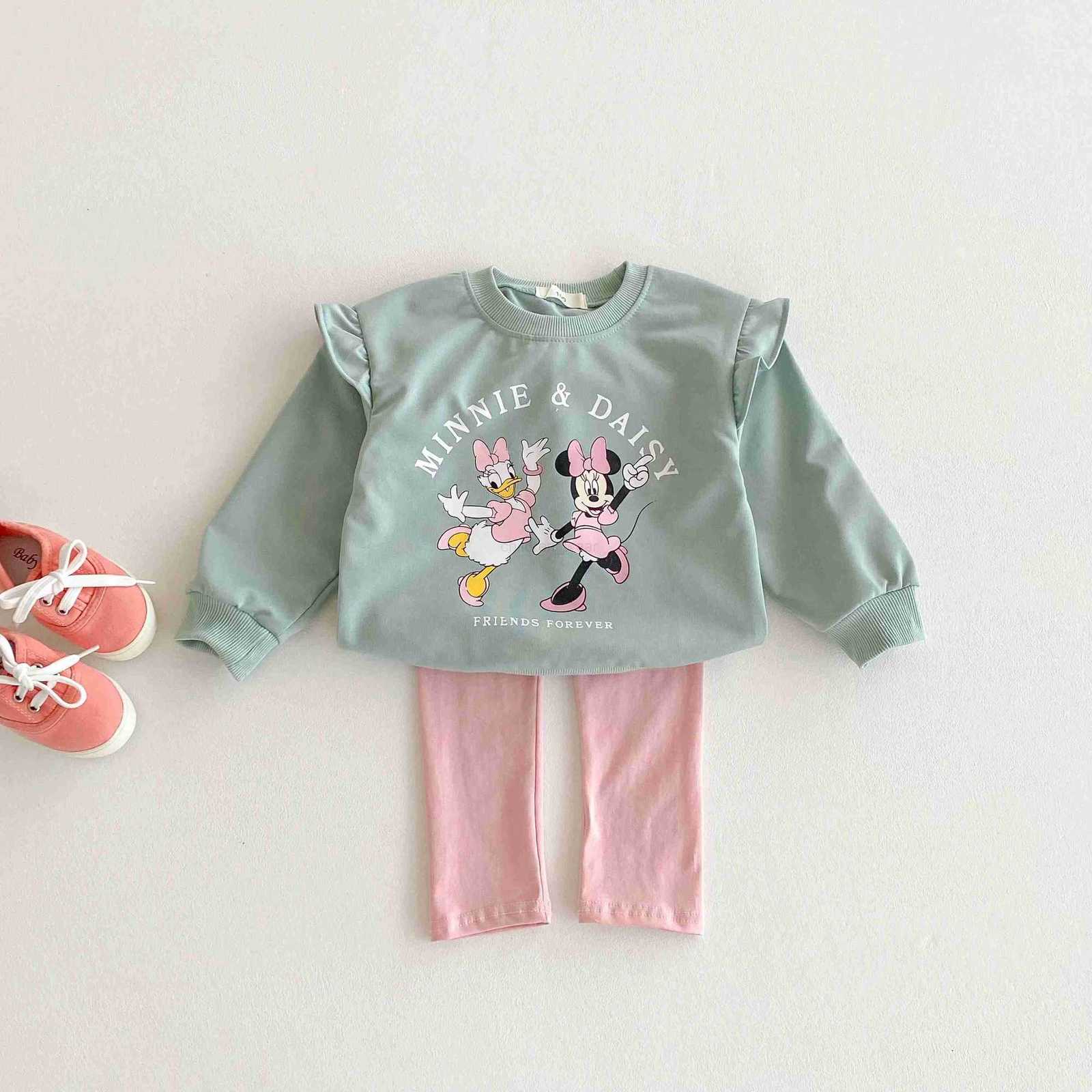 Disney Cartoon Baby Girls Sweatshirt Outfits Autumn New Childrens Clothes Popular Desgin Kids Long Sleeve Tops Pants 2pcset H251022