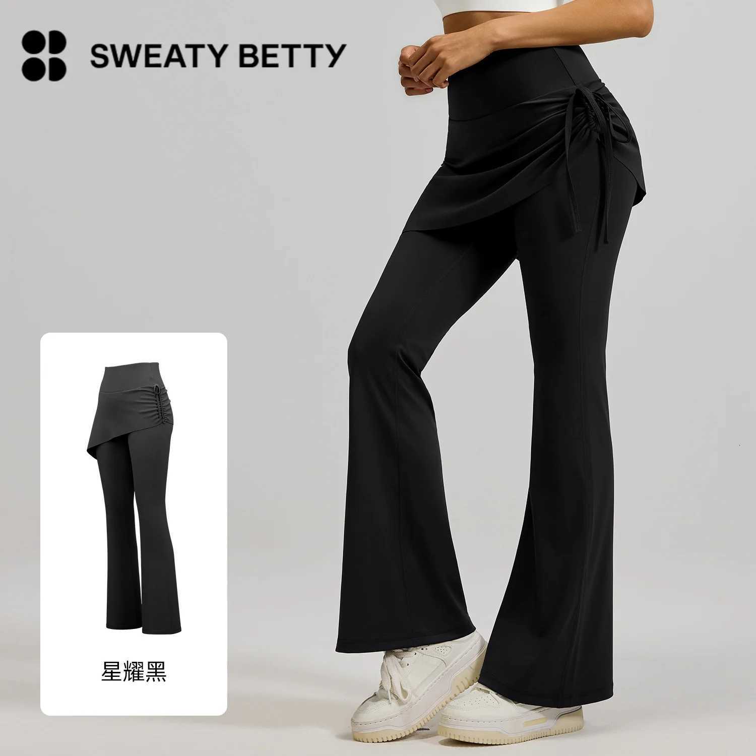 2025 Sweaty Betty Brand New Pleated Flared Skirt Pants Fake Two High Waisted Lifting Buttocks Micro Flared Yoga Pants for WomenT251022