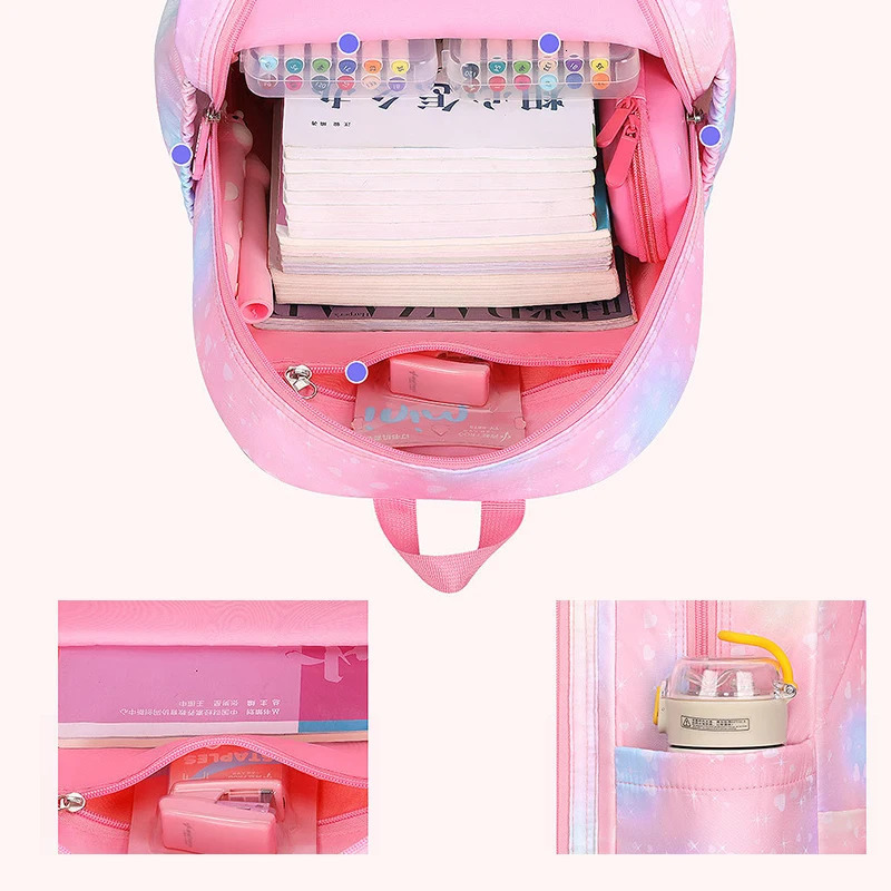 Beautiful Backpack for Girls Kids Fashion Primary School Cute Beautiful Travel Students Bag Pink Large Capacity 251021