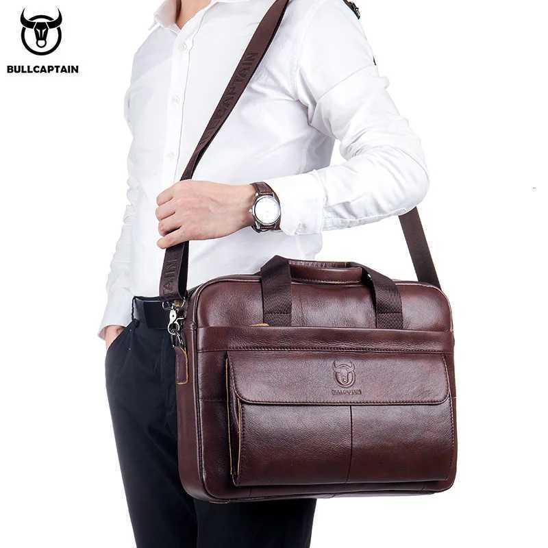 BULLCAPTAIN Mens Bag Genuine Leather Men Briefcase for Laptop 14 Messenger Mens Leather Bag Business Portfolio for Document A4 W251022