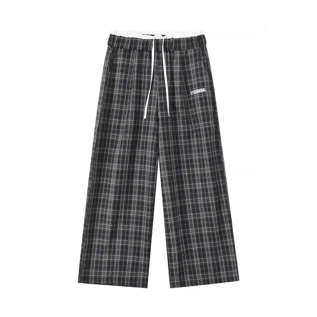 Plaid splicing wideleg pants womens spring and autumn high waist loose casual drape straight floor trousers 251016