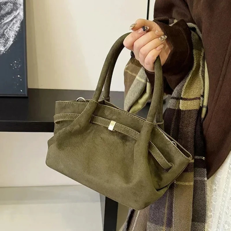 Fall Winter Womens Faux Suede Tote Shoulder Bags Large Capacity Belt n Handle Crossbody Bag Vintage Female Purse for Work 251018