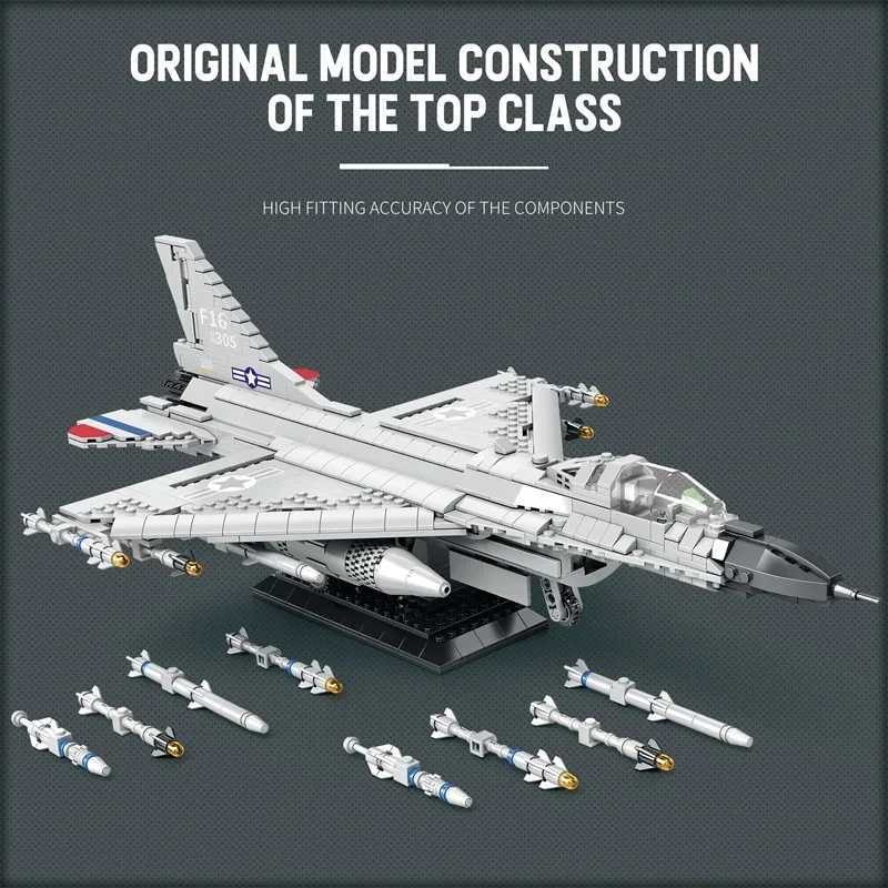 1427PCS Fighting Falcon F16 Fighter Building Block USA Military Plane Model Bricks Desktop Decoration Toys Kids Holiday Gifts J251022