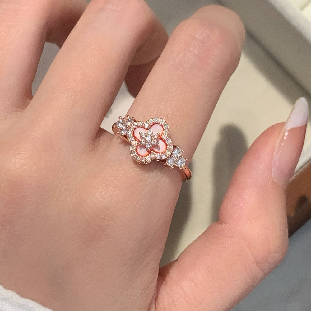 Designer ring Full Diamond butterfly Zircon Clover Flower Ring for Women Light Luxury Fashionable Adjustable Opening free shipping Valentine's Da