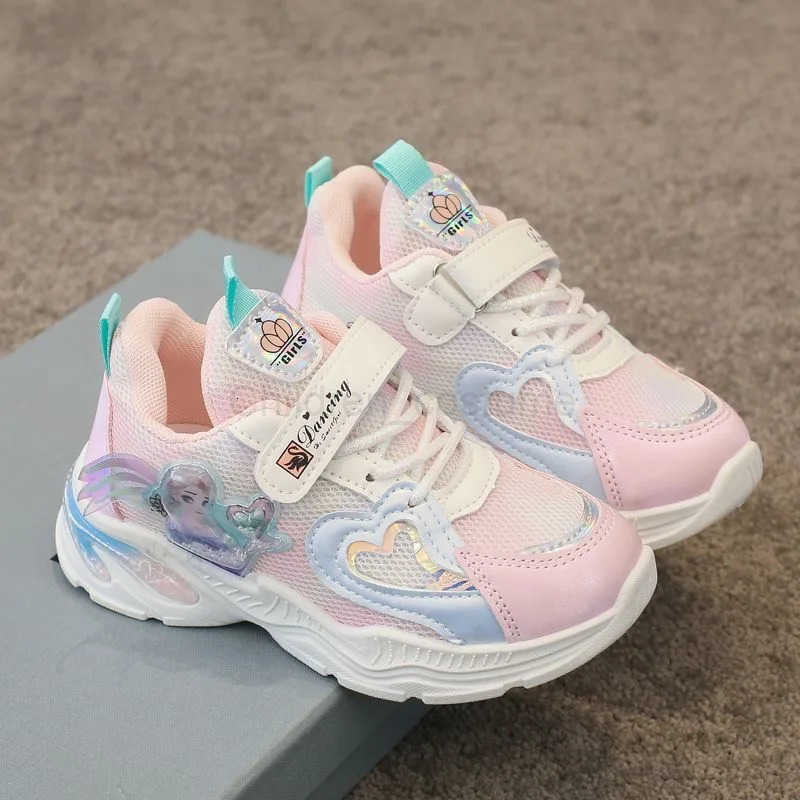 Disney Girls Shoes Autumn Mesh Breathable Shoes Frozen PU Leather Girls Sports Purple Pink Princess Elsa Shoes 2637 H251022