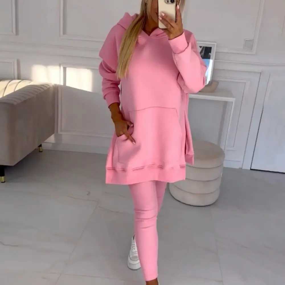 2024 Casual Two Piece Sets Womens Outifits Streetwear Summer Sports Leisure Long Sleeves Hoodie Thick Bottom Pants Suit FemaleT251022
