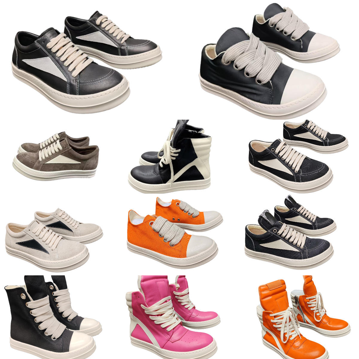 Designer Ro Owenes Black White Casual Shoes Men Women VINTAGE Mesh Leather Outdoor Boots CONCORDIANS RUNWAY JUMBOLACE Canvas RO Boots Luxury High Low Brand Sneakers