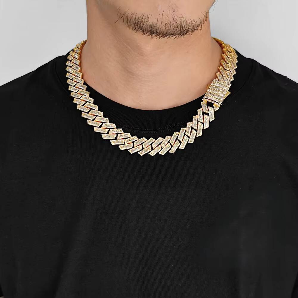 Hip Hop 18mm Cuban Chain Necklace Chudynamicy Bling Iced Out Cubic Moissanite Baguette Cuban Lidynamic Fine Jewelry for Gift