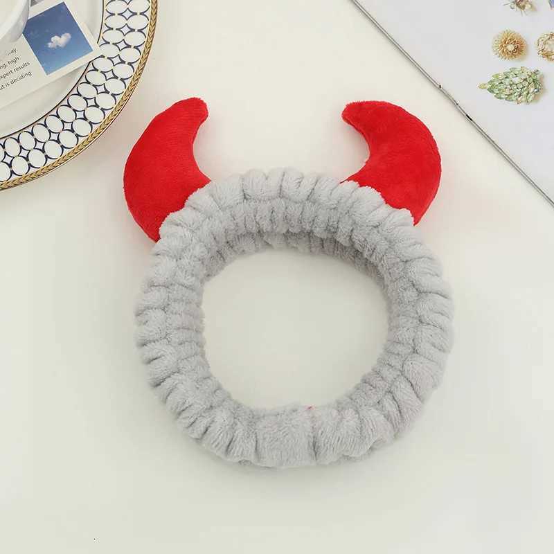 Plush Headband Women Girls Cute Red Horns Soft Elastic Hairband Wash Face Sport Velvet Hair Band Party Bandana Hair Accessories V251022