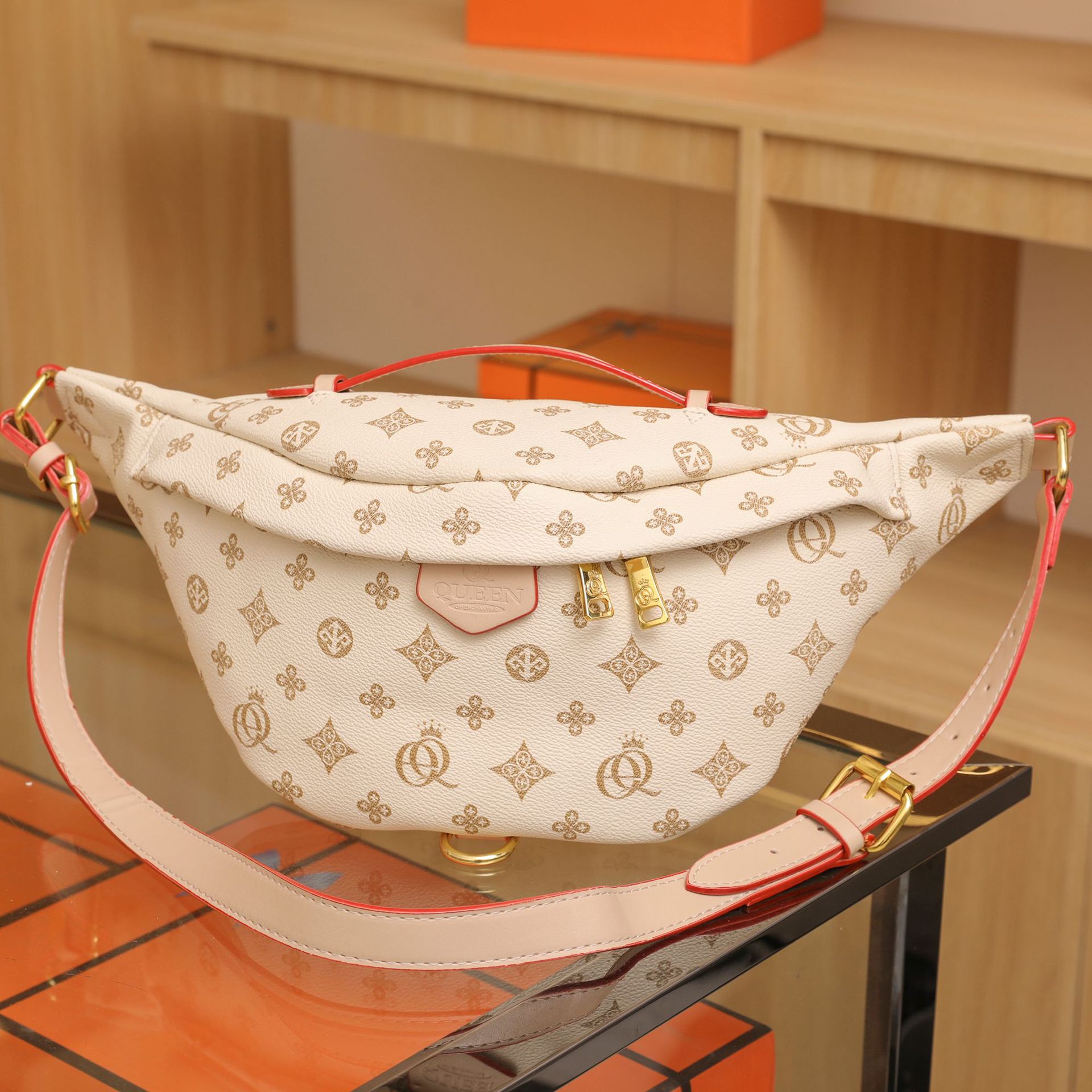 New Fashion Printed Breast Bag Large Capacity Waist Bag Female Retro Trend Motorcycle Bag Female Shoulder Bag