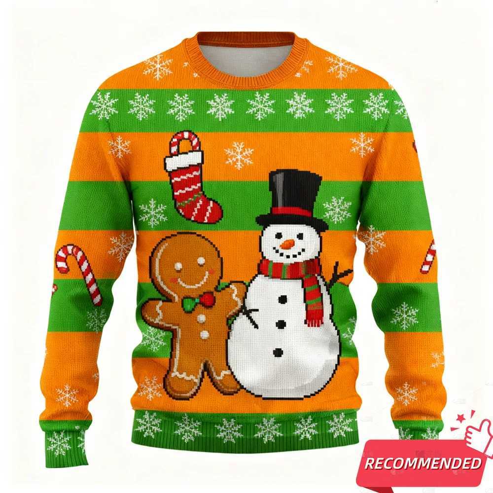 New Funny Snowman Graphic Ugly Christmas Sweater Fashion Gingerbread Man Sweatshirts For Women Clothes Xmas Boy Kids PulloversXJ251022