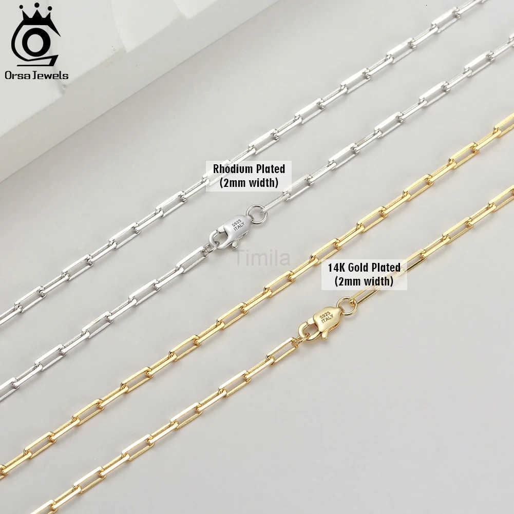 ORSA JEWELS 14K Gold Plated Genuine 925 Sterling Silver Paperclip Neck Chain 69312mm Link Necklace for Women Men Jewelry SC39 U251022