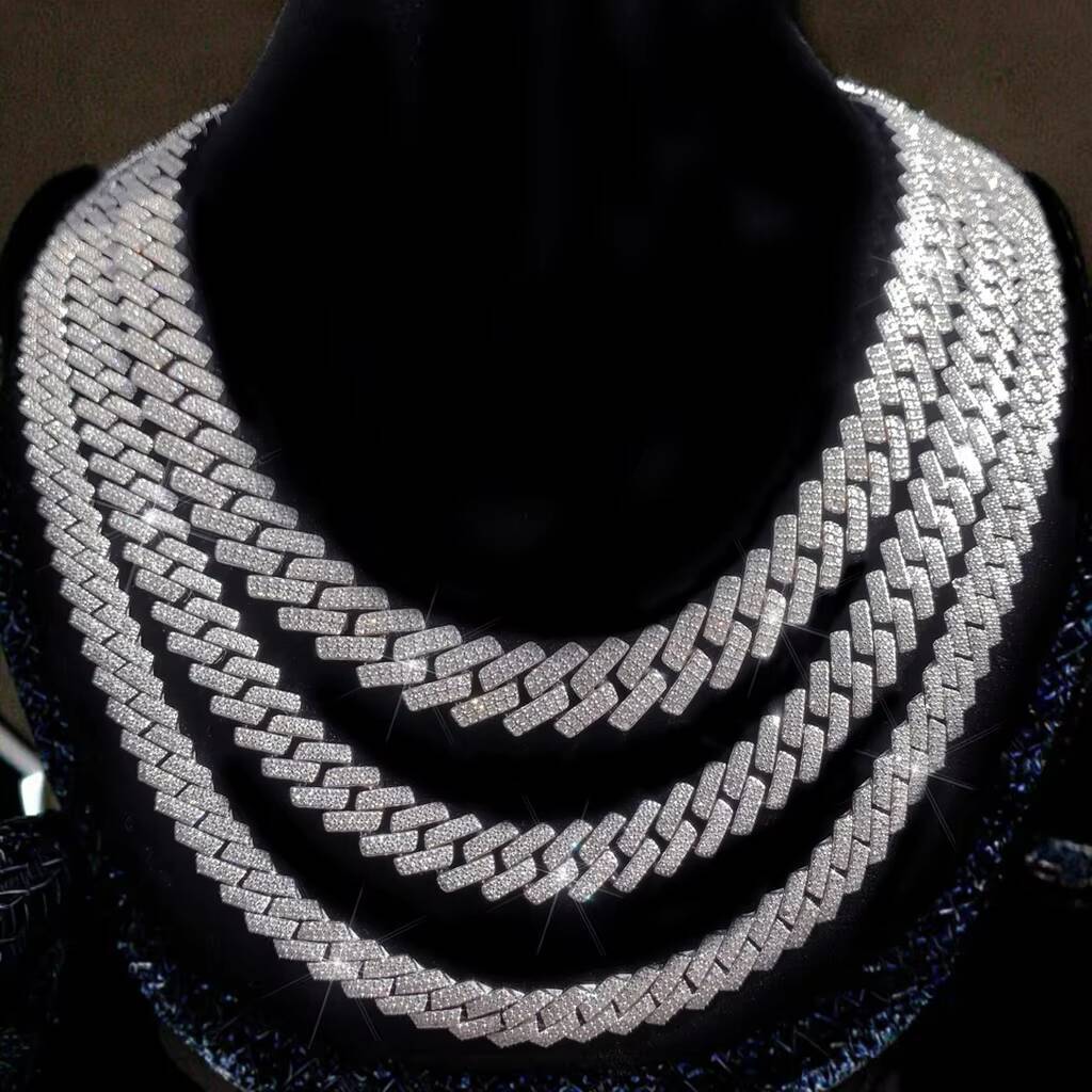 Mens Moissanite 18mm Cuban Chain Necklace Miami GoldSilver Cuban Chain Design HipHop Song Stars Similar Design