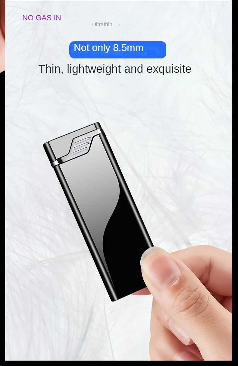 Windproof straight into the lighter new blue flame metal inflatable lighter ultrathin grinding wheel inflatable NO GAS IN C251022