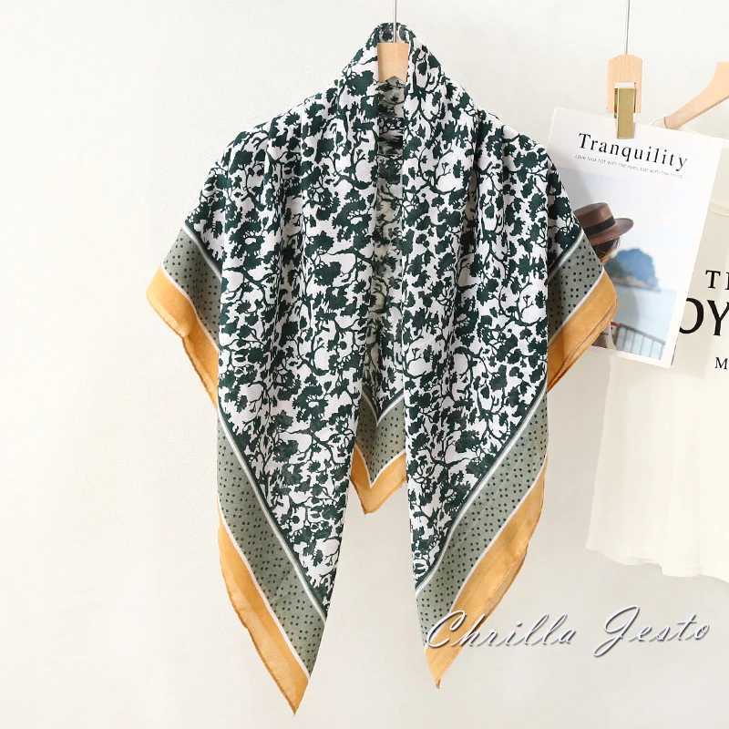 Autumn Winter Fashion Floral Dot Printed Cotton Feeling 110cm Square Travel Beach Shawl Women Hijab Scarf J251118
