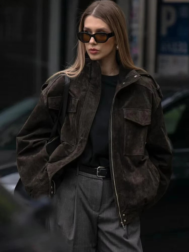 HH Autumn Jacket For Women Long Sleeve Zipper Overcoat Bomber Jackets Loose Coats With Pocket Female Fashion Lady Outwear 251017