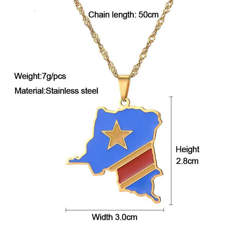 Democratic Republic of the Congo Map Colored Flag Pendant GoldSilver Color DRC Kinshasa Necklace Ethnic Stainless Steel Jewelry V251022