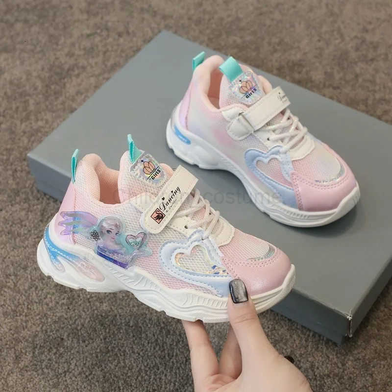 Disney Girls Shoes Autumn Mesh Breathable Shoes Frozen PU Leather Girls Sports Purple Pink Princess Elsa Shoes 2637 H251022
