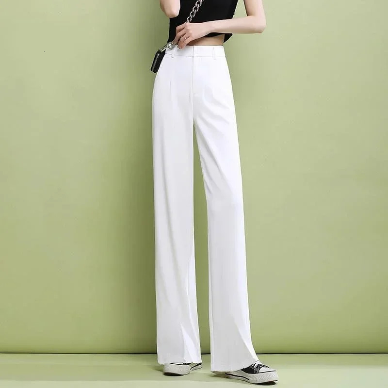 Elegant Trousers for Women Dress Pants Fashion Casual White Fluid Long Summer Woman Suit 2025 Straight Wide Leg Loose 251015