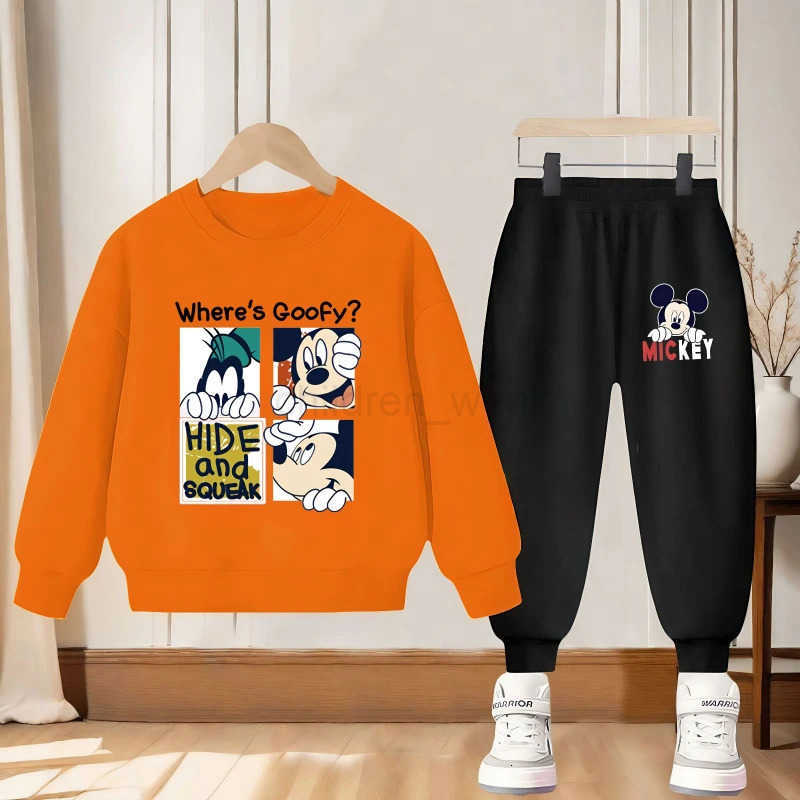 Disney Spring and Autumn Mickey Printed Boys 2piece Set Childrens Casual Sweatshirt Set Kids Hoodie Set New Style Tracksuit H251022