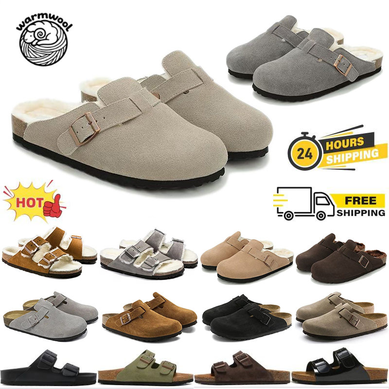 Designer Winter Slippers Women Men slides White Black Grey Brown Leather Casual Fur Cotton Velvet Snow Warm Scuffs Booties outdoor indoor Home platform shoes