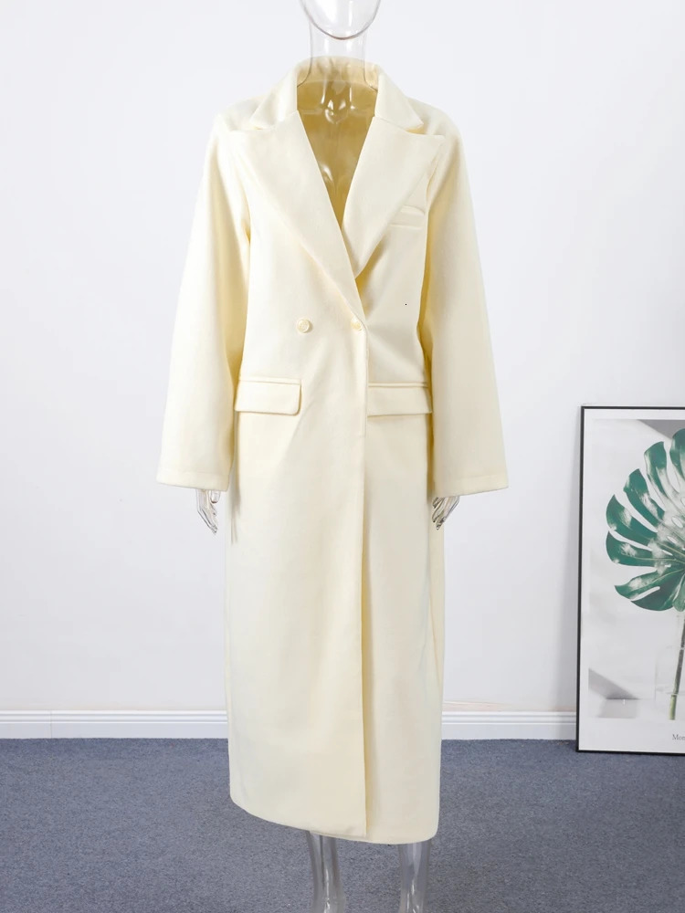 Elegant Womens Woolen Overcoat Lapel Long Sleeve Single Breasted Pocket Warm Long Coat Autumn Winter Fashion Lady Outwear 251020