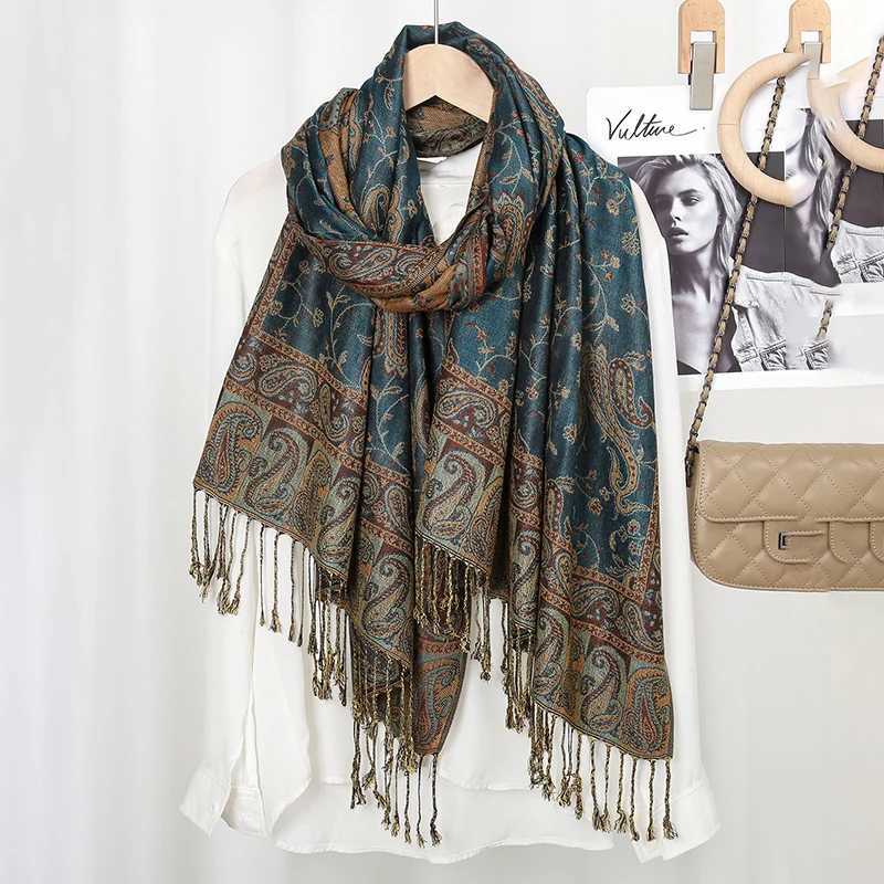 Thick Scarf Shawl Wrap Paisley Jacquard Stoles Vintage Cashew Scarves Printed Cotton Tippet Sunscreen Hijab J251118