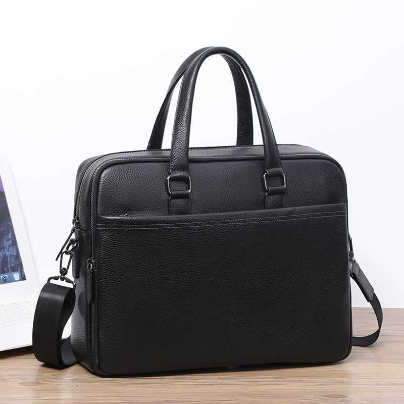 Double Zipper Men Bags Genuine Leather Men Briefcase Bag Business Leather Laptop Bag Shoulder Fashion Office Male Handbag Large W251022