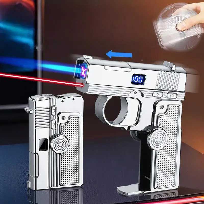 Folding Dual Form Lighter Creative Decompression Gyroscope Deformation Lighter Gas Electric Dual Use Windproof Lighter C251022