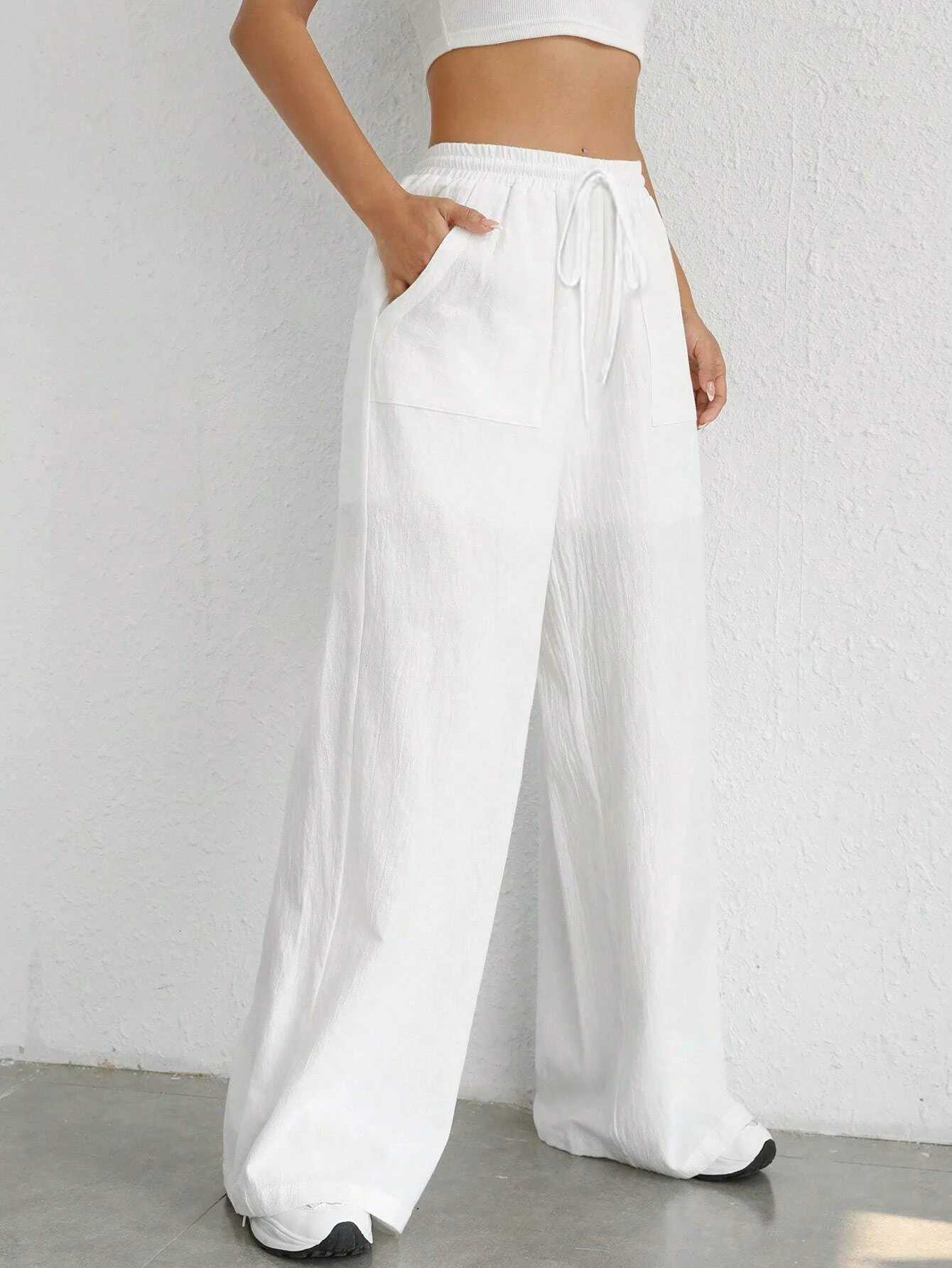 Womens Solid Color Wide Leg Pants Casual Comfy Trousers for Daily Wear Ladies BottomT251022