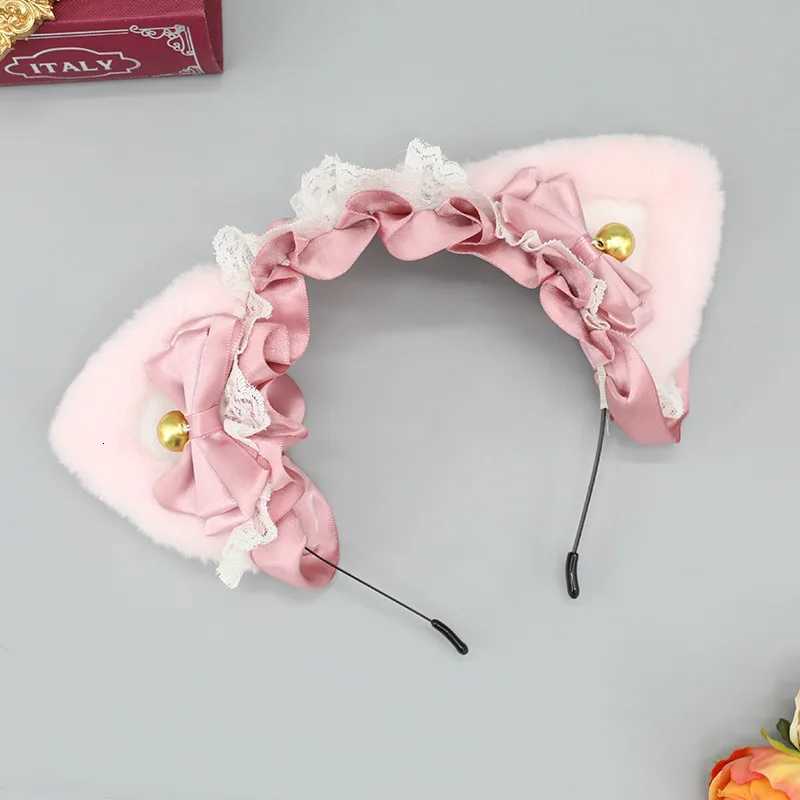 Lolita Maid HaiRBand Women Girls Ruffles Lace Hair Band Cat Ears Ribbon Bell Headband Cosplay Party Hair AccESSories V251022