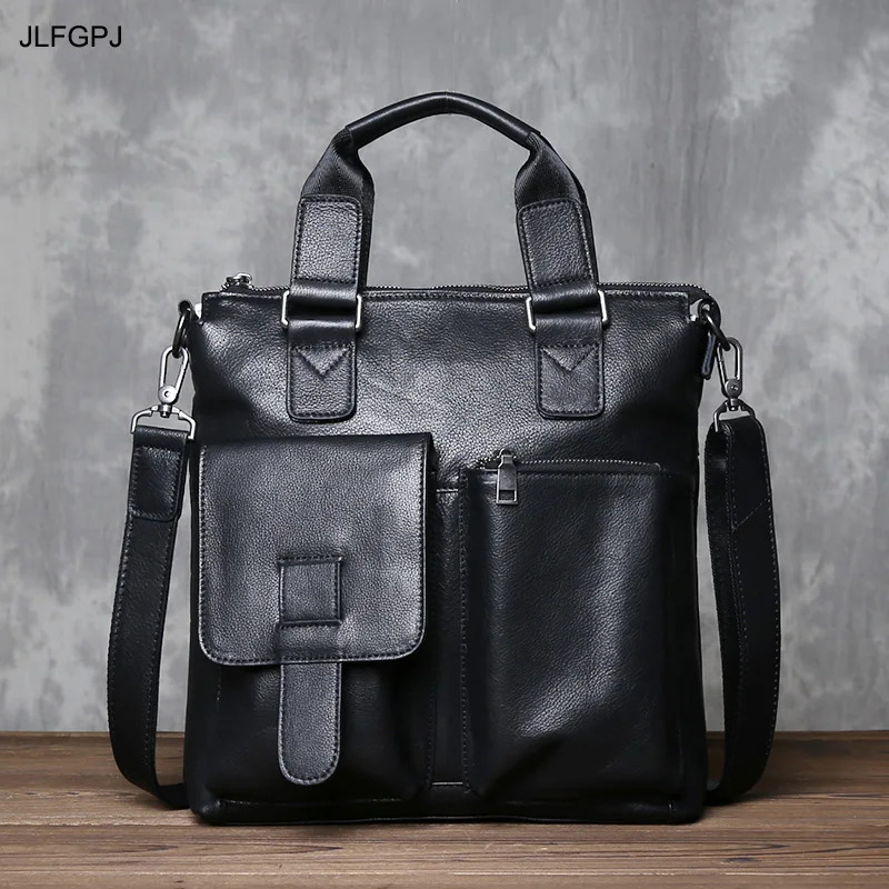 JLFGPJ Mens Genuine Leather Business Handbag Vertical n Top Layer Cowhide Large Capacity Crossbody Simple Briefcase 251018