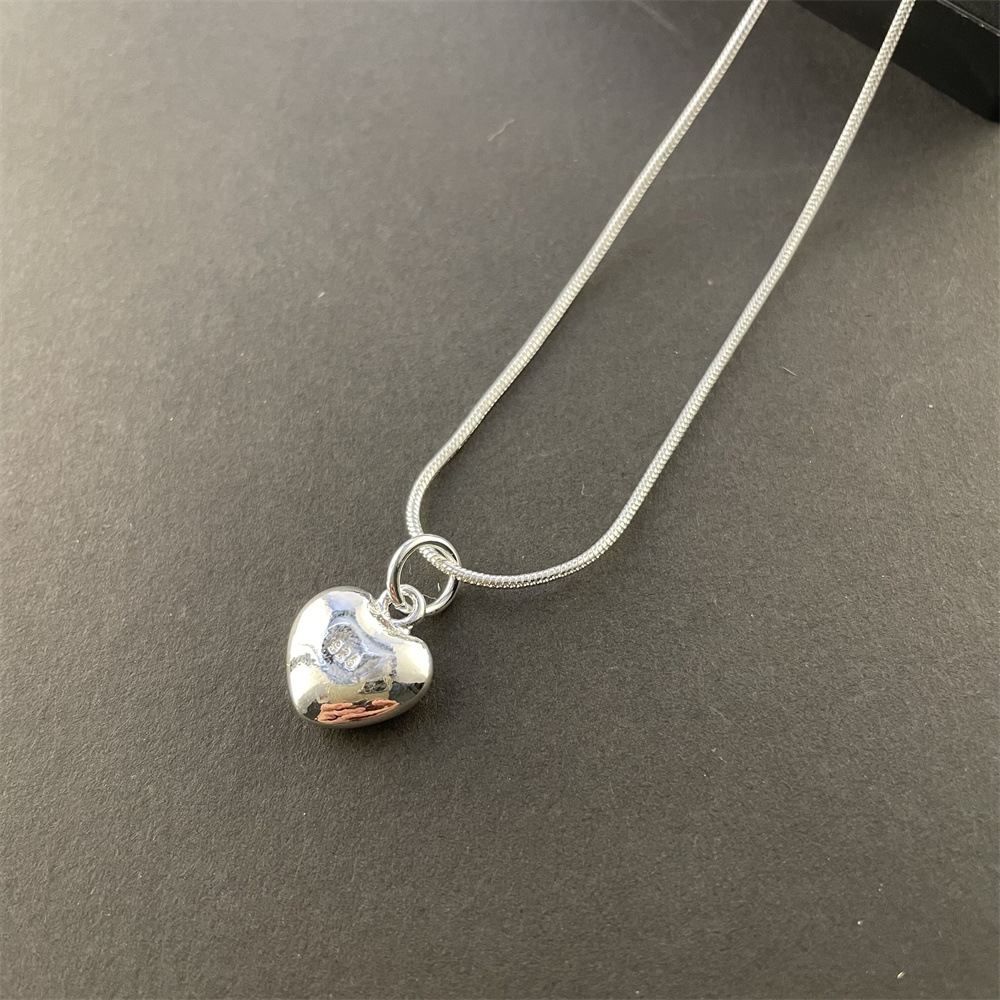 designer necklace for jewelry 925 Plated Bone Silver Color Solid Small Heart Pendant Necklace 16-30 Inch Snake Chain For Women Wedding Charm Fashion J - view 4